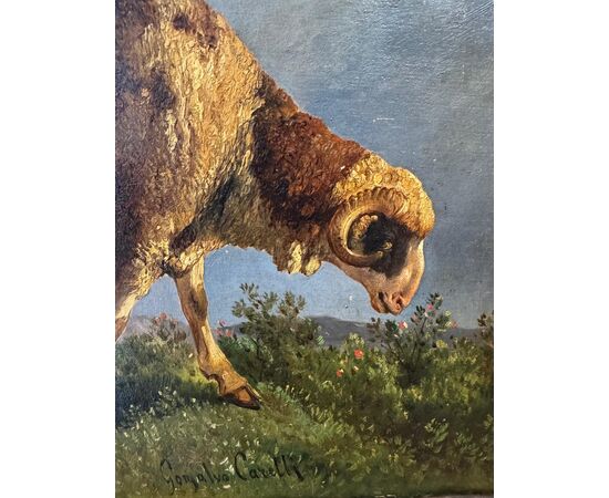 CONSALVO CARELLI “CAPRA AL PASCOLO” DIPINTO SU TELA