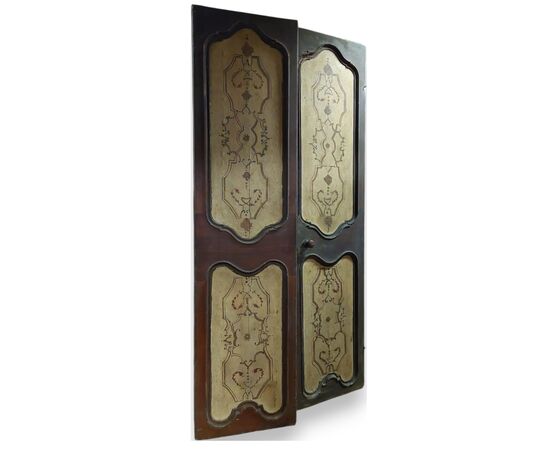 PTL598 - Porta laccata e dipinta, bifacciale, epoca '700, misure cm L 130 x H 257 x P 5