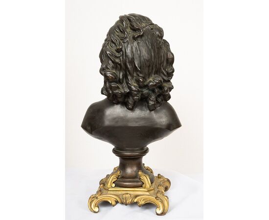 Antique sculpture in patinated bronze and gilded bronze signed "Houdon". France, 19th century.