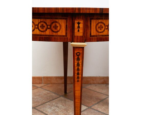 Napoleon III demi-lune game table in precious exotic woods. France, 19th century.