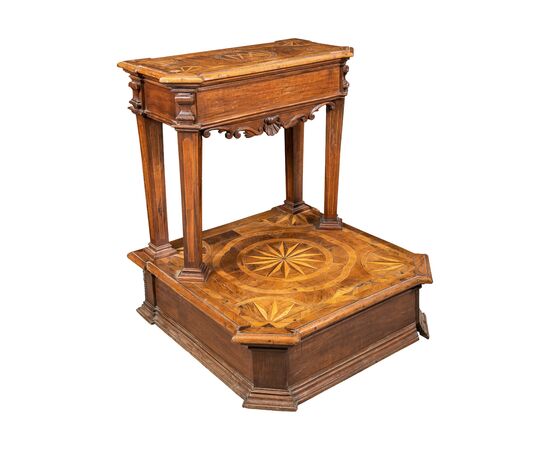 Carved and inlaid wooden prie-dieu. Rome, 18th century.