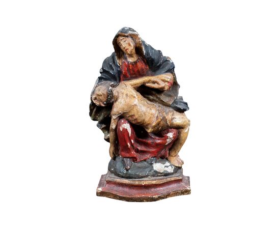 Scultura in legno intagliato e dipinto - Pietà - Italia, XVIII secolo.