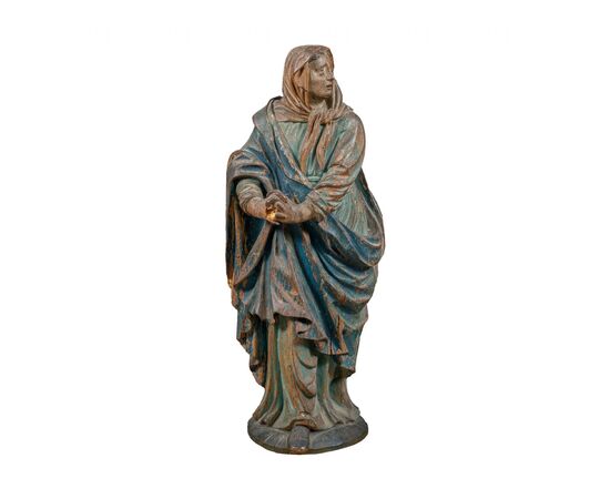 Carved and painted wooden sculpture - Praying Madonna - Italy, 17th-18th century.
