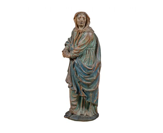 Carved and painted wooden sculpture - Praying Madonna - Italy, 17th-18th century.