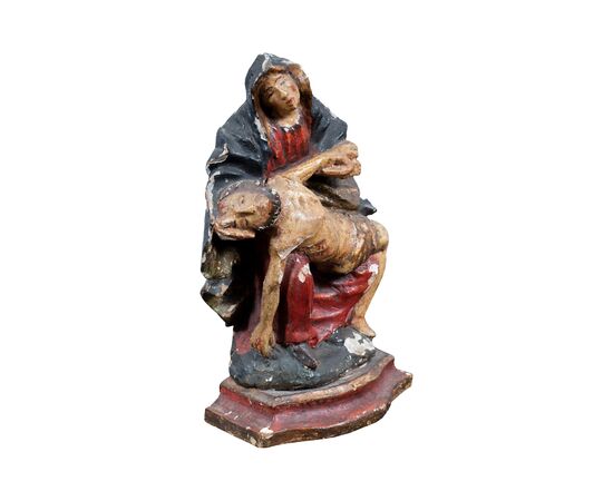 Scultura in legno intagliato e dipinto - Pietà - Italia, XVIII secolo.