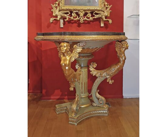 CONSOLLE IMPERO DORATA E DIPINTA PRIMI DEL XIX SECOLO