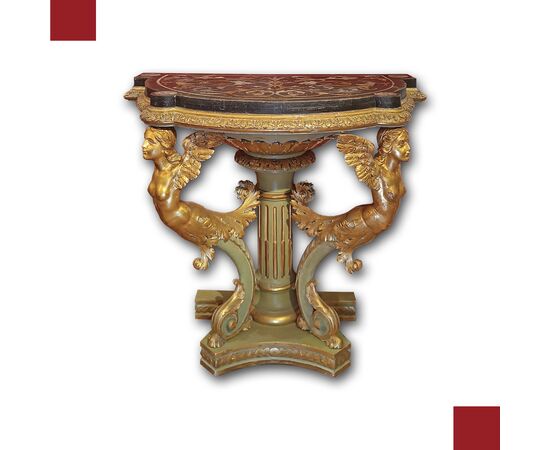 CONSOLLE IMPERO DORATA E DIPINTA PRIMI DEL XIX SECOLO