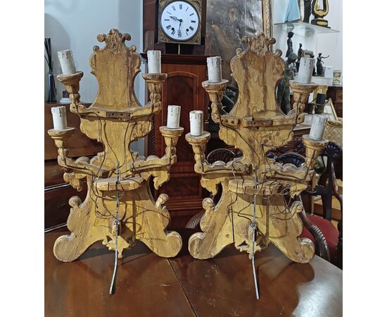 PAIR OF GILDED WOOD CANDELABRA, MID-18TH CENTURY