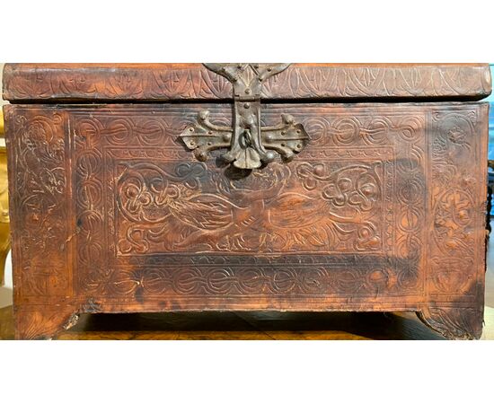 17th century leather candle holder chest