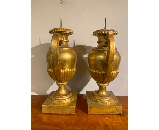 PAIR OF GILDED AMPHORA CANDELABRA, EARLY 19TH CENTURY