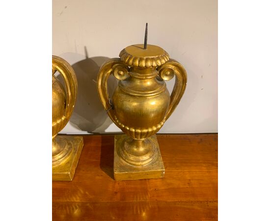 PAIR OF GILDED AMPHORA CANDELABRA, EARLY 19TH CENTURY