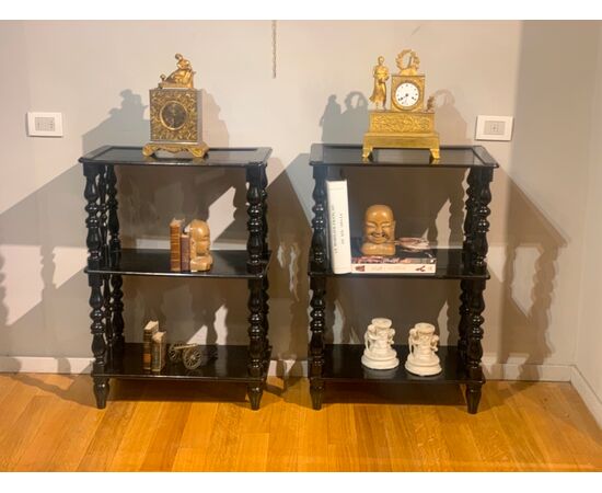 PAIR OF EBONIZED WOOD ÉTAGÈRES, 19TH CENTURY