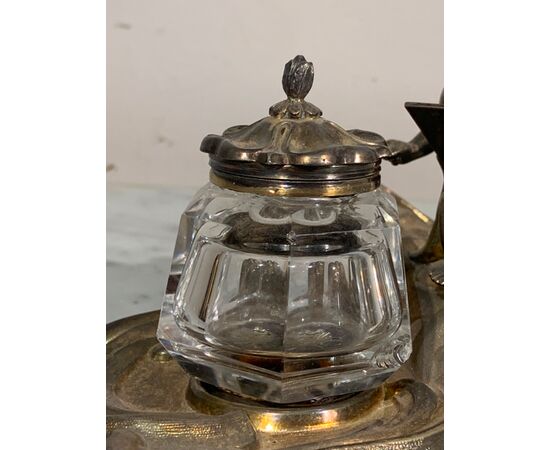 SILVERED BRONZE DESK INKWELL, FIRST HALF OF THE 19TH CENTURY