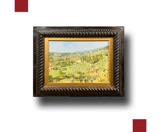 'FROM PIAZZA DESIDERIO TO SETTIGNANO', OIL ON TABLET, 20TH CENTURY