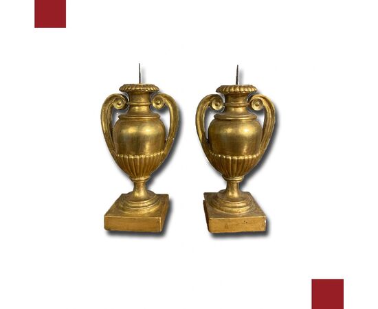 PAIR OF GILDED AMPHORA CANDELABRA, EARLY 19TH CENTURY
