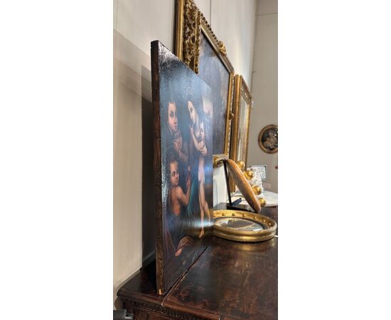 DIPINTO A OLIO SU TAVOLA MADONNA CON GESU’ E GIOVANNI FINE XVI SECOLO