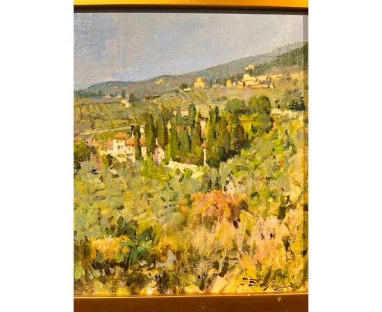 'FROM PIAZZA DESIDERIO TO SETTIGNANO', OIL ON TABLET, 20TH CENTURY