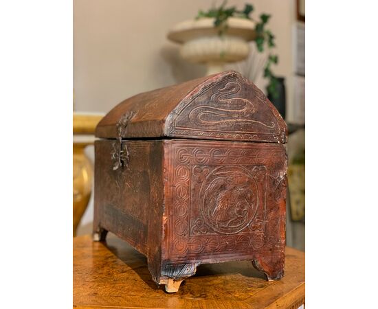 17th century leather candle holder chest