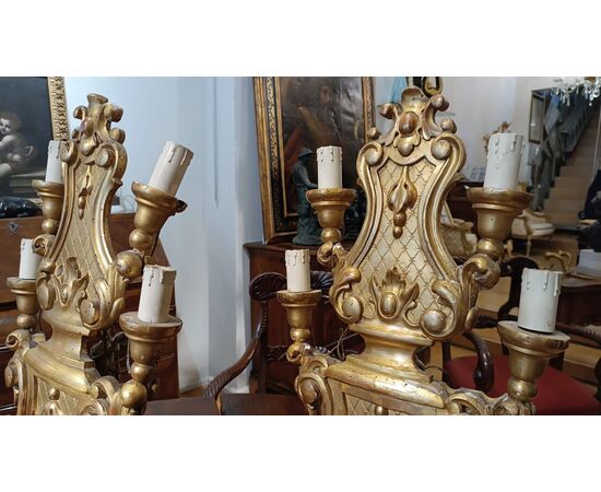 PAIR OF GILDED WOOD CANDELABRA, MID-18TH CENTURY