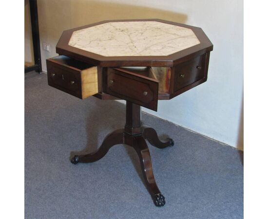 CARLO X OCTAGONAL MAHOGANY AND WHITE MARBLE TABLE