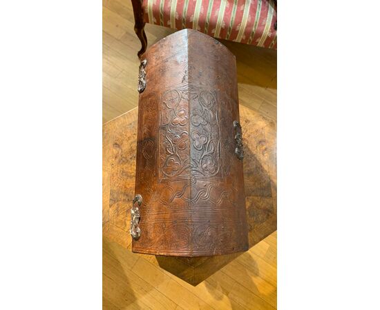 17th century leather candle holder chest