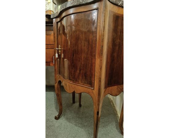 Bow-front bedside table with marble top, late 18th century