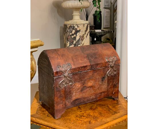 17th century leather candle holder chest