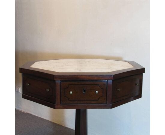 CARLO X OCTAGONAL MAHOGANY AND WHITE MARBLE TABLE