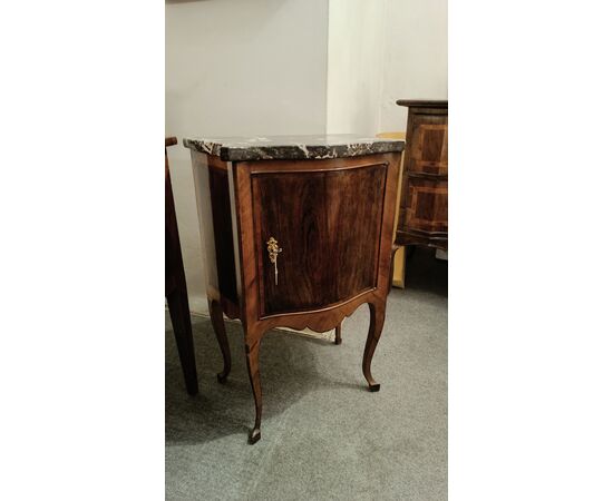 Bow-front bedside table with marble top, late 18th century