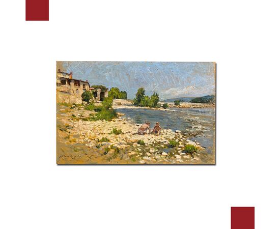 'ON THE ARNO IN ROVEZZANO', OIL ON PANEL, 20TH CENTURY