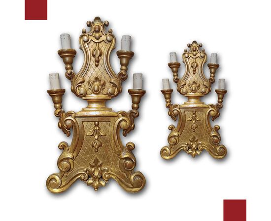 PAIR OF GILDED WOOD CANDELABRA, MID-18TH CENTURY
