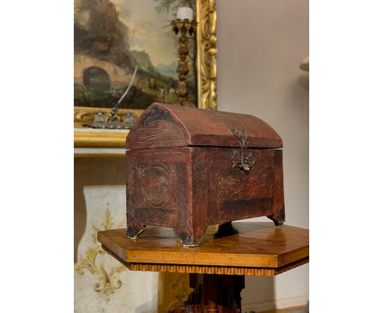 17th century leather candle holder chest