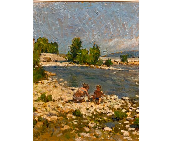'ON THE ARNO IN ROVEZZANO', OIL ON PANEL, 20TH CENTURY