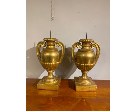 PAIR OF GILDED AMPHORA CANDELABRA, EARLY 19TH CENTURY