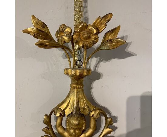 COPPIA DI APPLIQUES IN LEGNO INTAGLIATO E DORATO, META' DEL XIX SECOLO