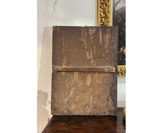 DIPINTO A OLIO SU TAVOLA MADONNA CON GESU’ E GIOVANNI FINE XVI SECOLO