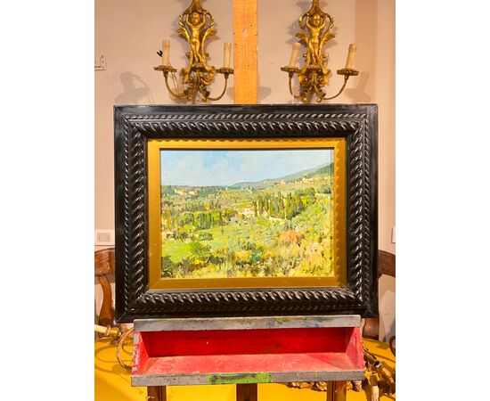 'FROM PIAZZA DESIDERIO TO SETTIGNANO', OIL ON TABLET, 20TH CENTURY