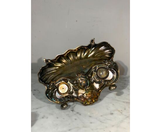 SILVERED BRONZE DESK INKWELL, FIRST HALF OF THE 19TH CENTURY
