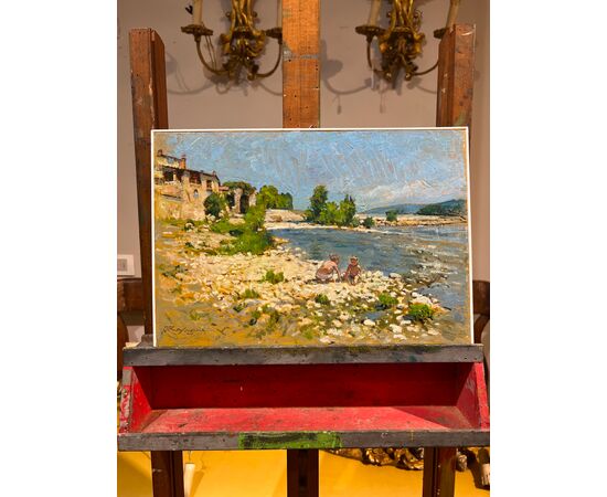 'ON THE ARNO IN ROVEZZANO', OIL ON PANEL, 20TH CENTURY