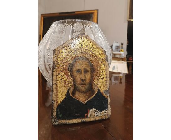 TAVOLETTA LIGNEA A FONDO ORO CON SAN TOMMASO D’AQUINO FINE XIV-INIZI XV SECOLO