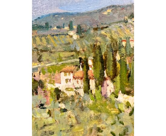 'FROM PIAZZA DESIDERIO TO SETTIGNANO', OIL ON TABLET, 20TH CENTURY