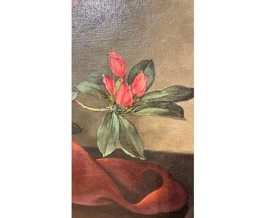 OIL PAINTING ON CANVAS WITH FLOWER VASE 19TH CENTURY