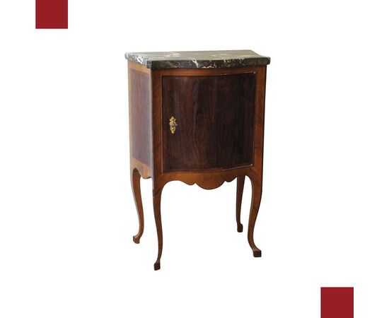 Bow-front bedside table with marble top, late 18th century