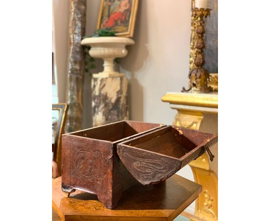 17th century leather candle holder chest