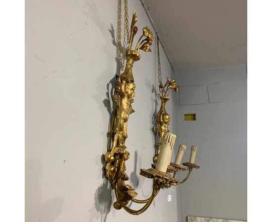 COPPIA DI APPLIQUES IN LEGNO INTAGLIATO E DORATO, META' DEL XIX SECOLO