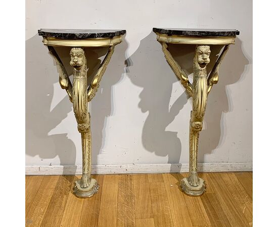 PAIR OF CARVED CONSOLES 19TH CENTURY