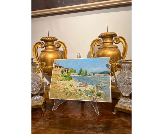 'ON THE ARNO IN ROVEZZANO', OIL ON PANEL, 20TH CENTURY