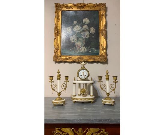 CLOCK AND CANDELABRA TRIPTYCH MID-19TH CENTURY