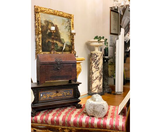 17th century leather candle holder chest