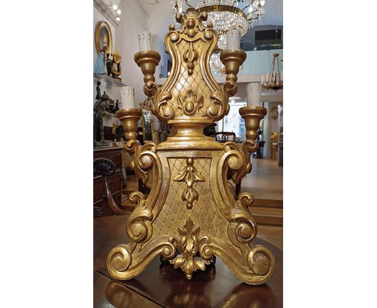 PAIR OF GILDED WOOD CANDELABRA, MID-18TH CENTURY